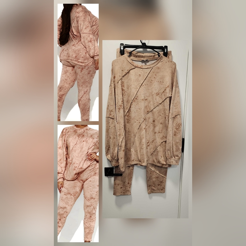 Beige Legging Set with Marble Print Size - XL